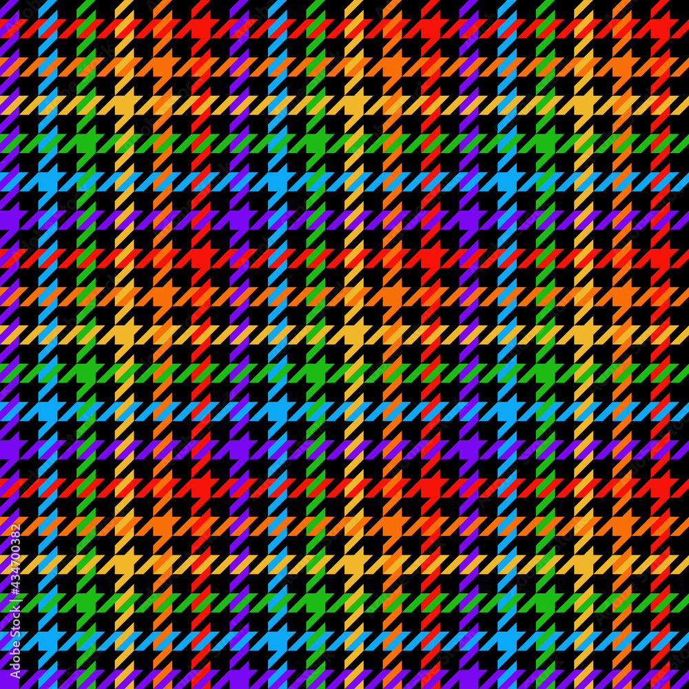 Rainbow houndstooth check pattern. Seamless colorful dark bright