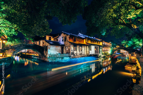 Beautiful night scenery of Zhouzhuang ancient town in Suzhou, China © Wanhao