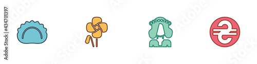 Set Dumplings, Poppy flower, Ukrainian woman and hryvnia icon. Vector