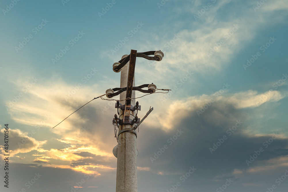 Blue sky and white clouds telegraph pole bracket