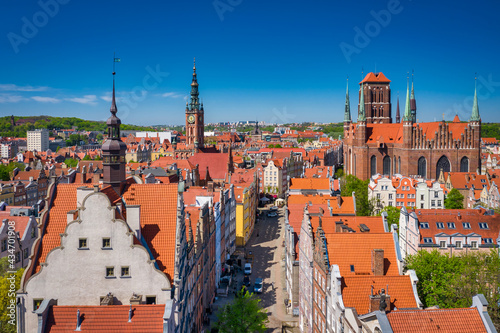 Beautiful architecture of the old town in Gdansk at summer. Poland