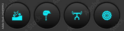 Set Mountain bicycle, Bicycle helmet, handlebar and cassette icon. Vector