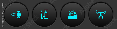 Set Bicycle chain with gear, air pump, Mountain bicycle and handlebar icon. Vector