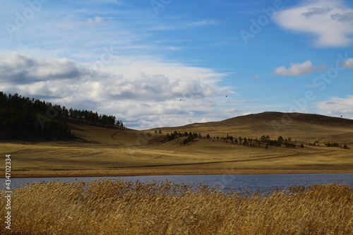 Landscape autumn lake valley
