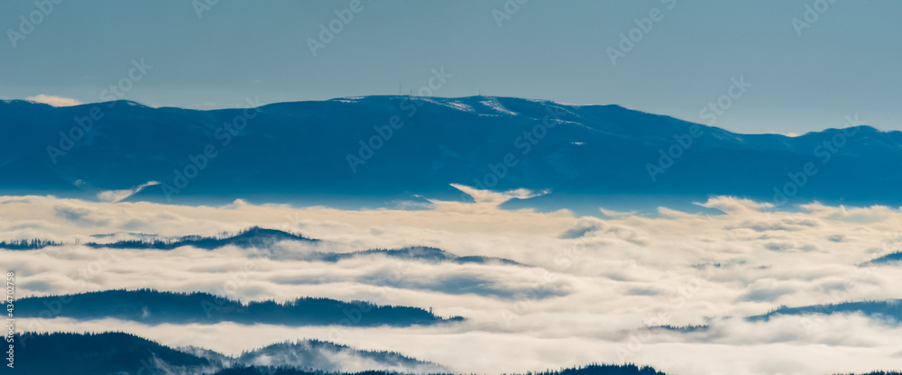 Martinske hole in Mala Fatra mountains from Lysa hora hill in winter Moravskoslezske Beskydy mountains