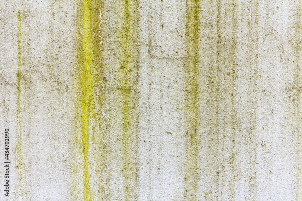 Concrete wall with green spots and water drips Concrete wall with green spots and water drips