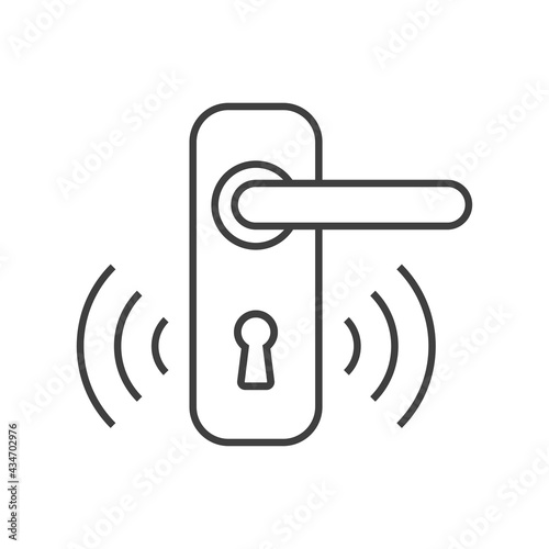 Cerradura de puerta NFC. Cerradura de puerta con bocallave y olas con lineas de color gris