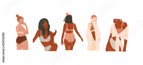 Hand drawn vector abstract stock flat graphic contemporary aesthetic fashion illustrations collection set with bohemian,beautiful modern collage female in minimal style isolated on white background
