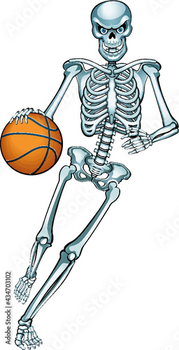 human skeleton playing baskeball