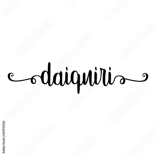 Banner con texto manuscrito daiquiri escrito a mano con florituras en color negro