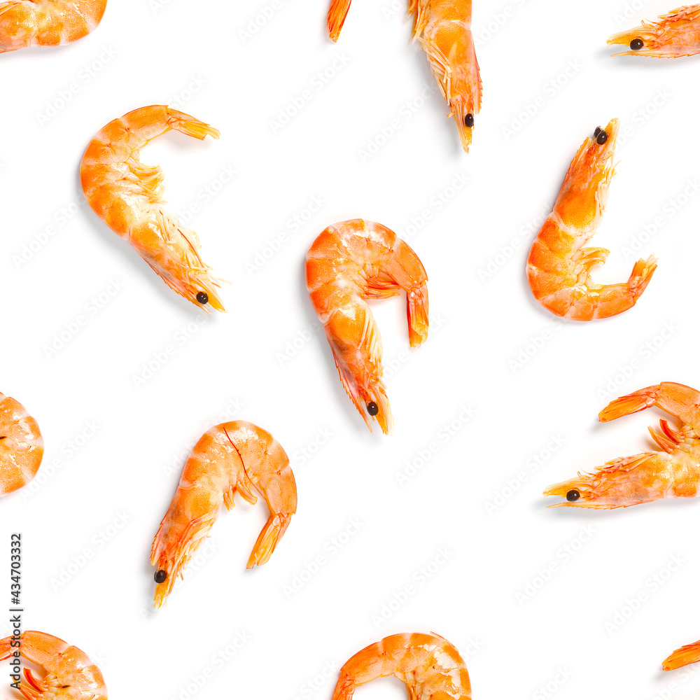 Seamless pattern made from Prawn isolated on a white background. Tiger shrimp. Seafood seamless pattern with shrimps. seafood pattern Seamless pattern made from Prawn isolated on a white background. Tiger shrimp. Seafood seamless pattern with shrimps. seafood pattern