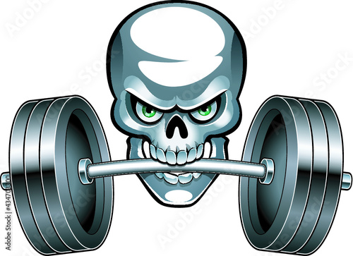 human skull  with barbell