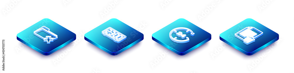 Set Isometric line Delete folder, Digital alarm clock, Clock 24 hours and file document icon. Vector Set Isometric line Delete folder, Digital alarm clock, Clock 24 hours and file document icon. Vector