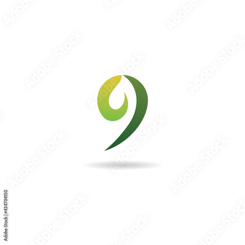 number 9 with leaf logo design icon template