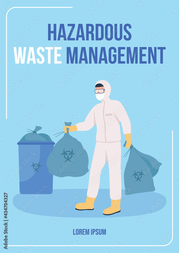 Hazardous waste management poster flat vector template. Toxic products