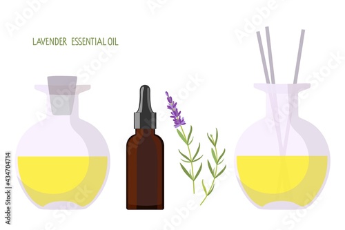 Organic health care products. Bottles with natural aroma oil, medical herbs, Aroma Diffuser for wellness, beauty and health. Aromatherapy set with essential oil for spa and massage isolated on white.