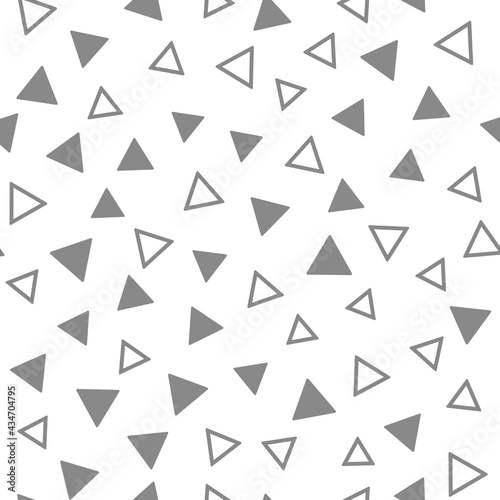 Abstract geometric pattern with triangles. Seamless vector background with filled and contour triangles. Random position of geometric shapes.