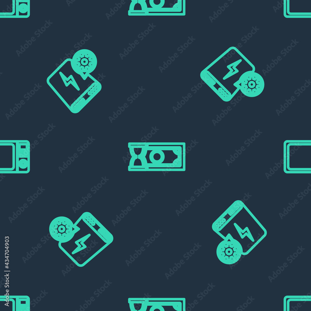 Set line Fast payments, Power bank setting and Microwave oven on seamless pattern. Vector Set line Fast payments, Power bank setting and Microwave oven on seamless pattern. Vector