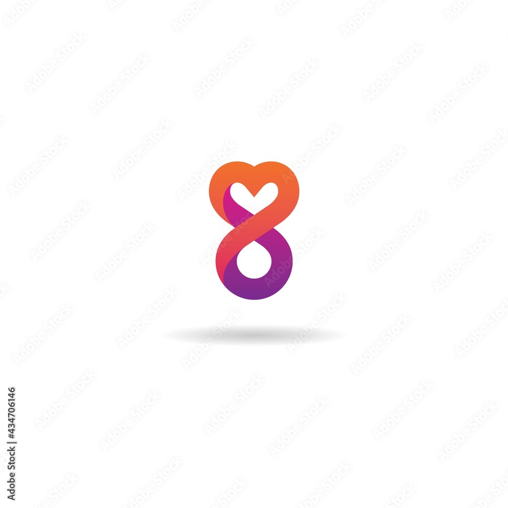 Fototapeta premium number 8 with heart logo design icon template