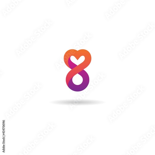 number 8 with heart logo design icon template