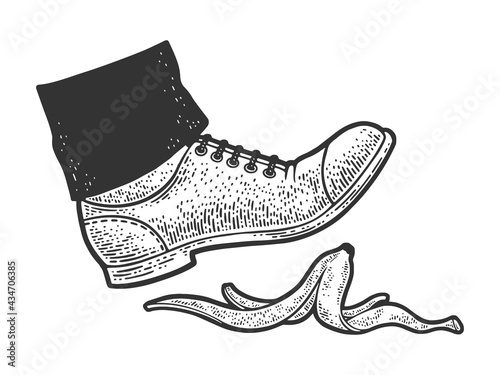 foot steps on a banana skin peel sketch vector