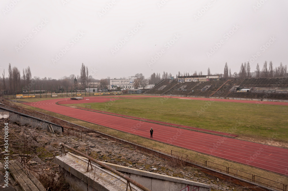 Old abandoned athletics stadium in the center of Warsaw Old abandoned athletics stadium in the center of Warsaw