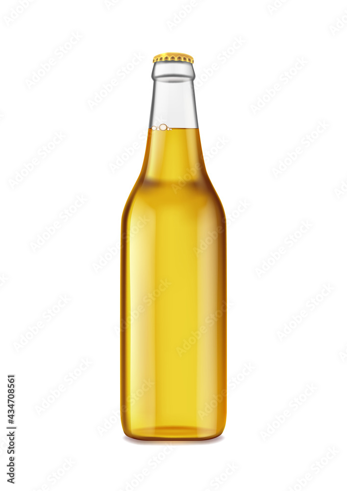 Realistic light beer in bottle, alcoholic beverage, template for product packaging and advertising.