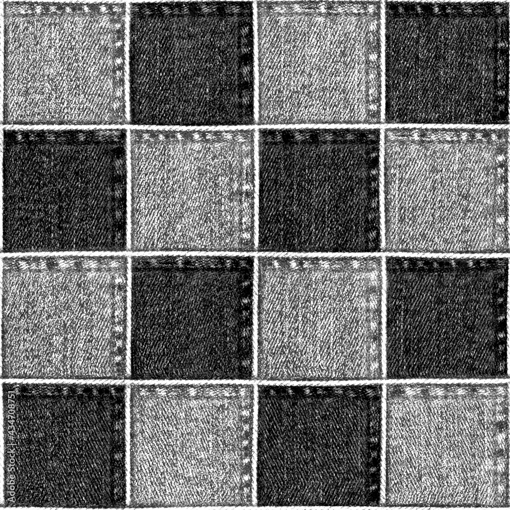 Fototapeta premium Jeans patchwork black and grey checkered fashion background.