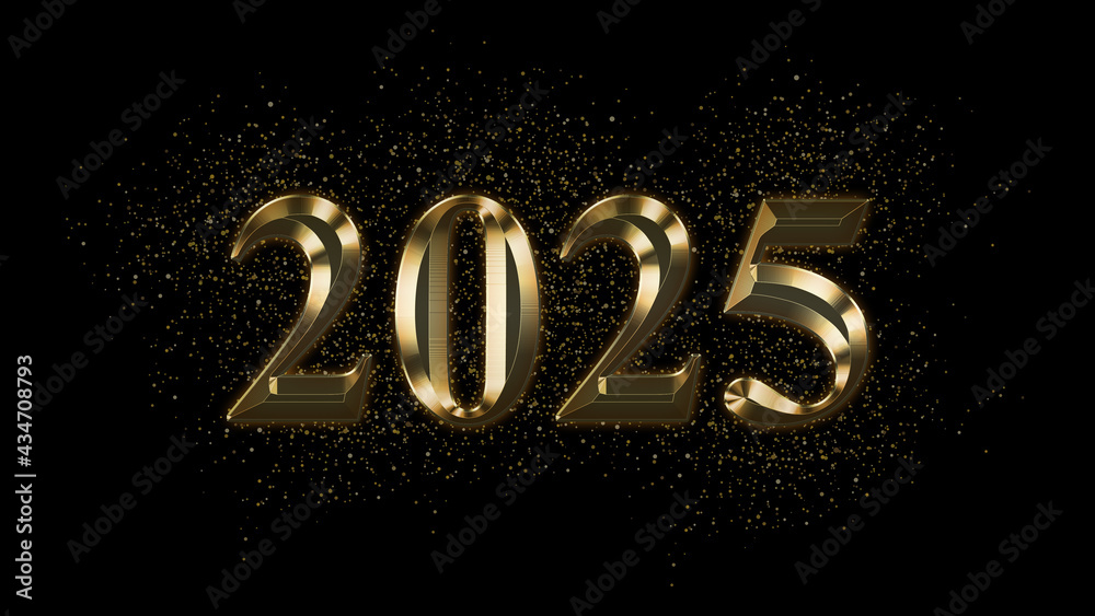 2025, Gold Text Effect, Gold text with sparks, Gold Plated Text Effect