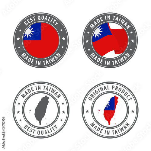 Made in Taiwan - set of labels, stamps, badges, with the Taiwan map and flag. Best quality. Original product.