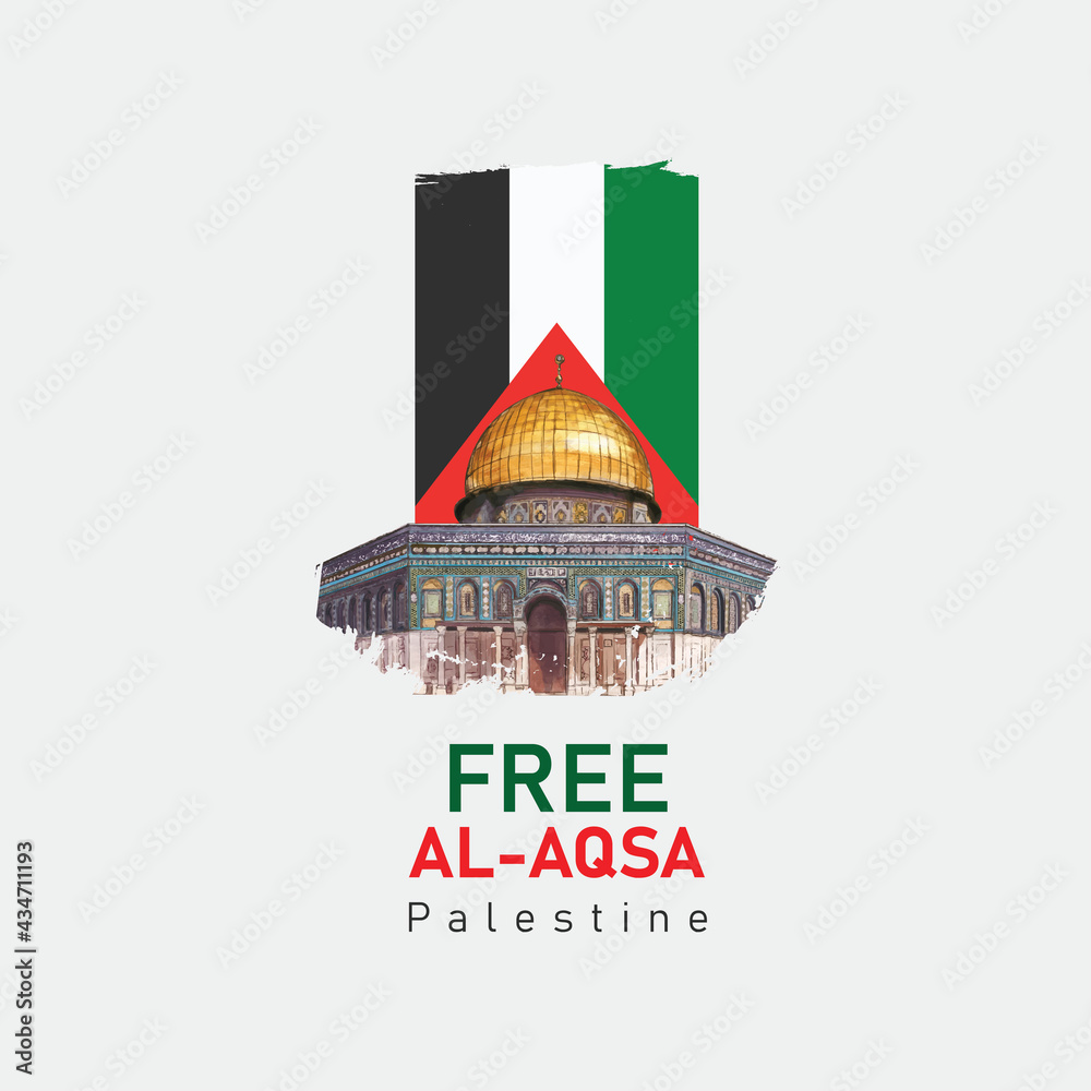 Free AlAqsa Mosque Save Gaza, save Palestine poster, slogan Stock