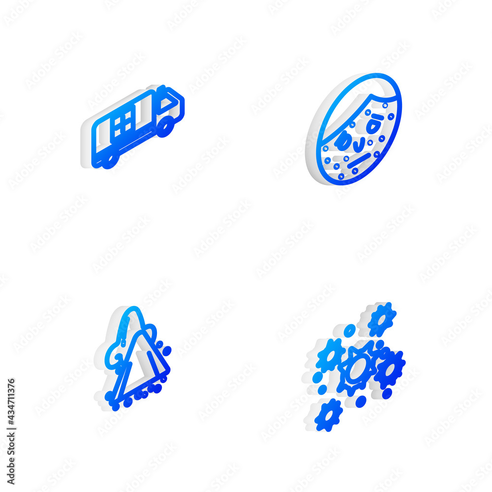 Set Isometric line Face with psoriasis or eczema, Emergency car, Runny nose and Bacteria icon. Vector Set Isometric line Face with psoriasis or eczema, Emergency car, Runny nose and Bacteria icon. Vector