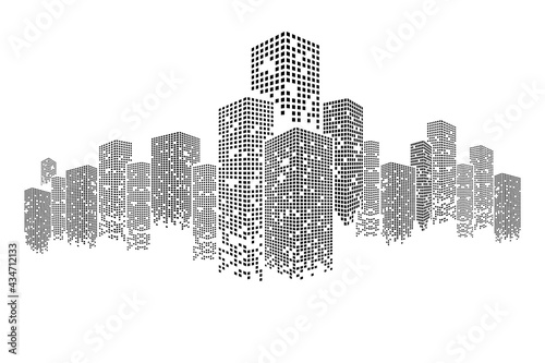 Vector building and city illustration. City on night time.