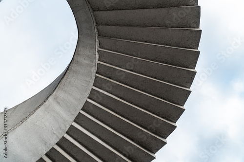 Spiral stairs seen from below on the Most Gdański Bridge in Warsaw across the Vistula River. Old circular stairs in Poland	 photo