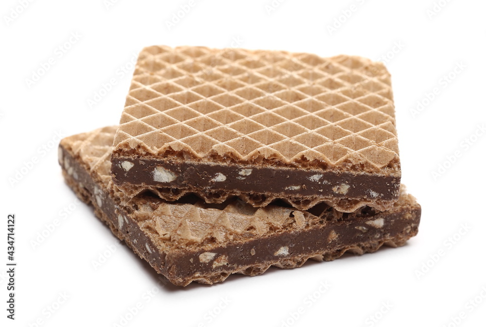 Hazelnut chocolate wafer slices, bars isolated on white background Hazelnut chocolate wafer slices, bars isolated on white background