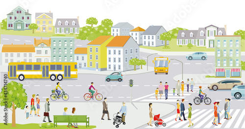 Kleine Stadt mit  Landh  usern im Vorort-    Illustration  Vektor 