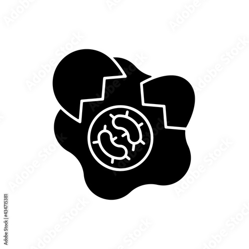 Foodborne disease black glyph icon. Spoilage of contaminated foods. Infectious virus sources. Pathogenic bacteria transmission. Silhouette symbol on white space. Vector isolated illustration