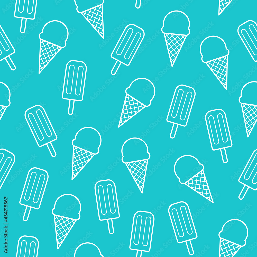 Ice cream outline seamless pattern wallpaper on blue background, Simple flat design, Vector illustration Ice cream outline seamless pattern wallpaper on blue background, Simple flat design, Vector illustration