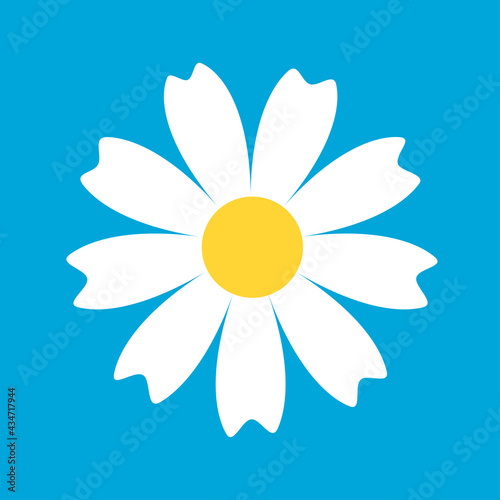 Chamomile daisy round icon. White flower. Camomile petal. Cute plant collection. Love card. Growing concept. Happy Valentines Day decoration. Flat design. Blue background. Isolated.