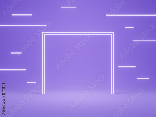 3D rendering. Purple background with white neon frame.