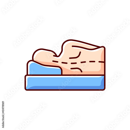 Incorrect sleeping position RGB color icon. Unnatural, unnecessary curves in spine. Putting pressure on nerves. Stress on spine. Decreased blood circulation to heart. Isolated vector illustration