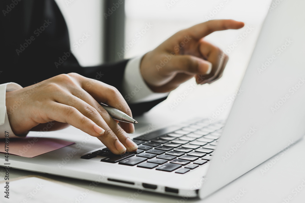 business woman hands typing on keyboard while chatting with friends using computer laptop. Female manager checking e-mail business woman hands typing on keyboard while chatting with friends using computer laptop. Female manager checking e-mail