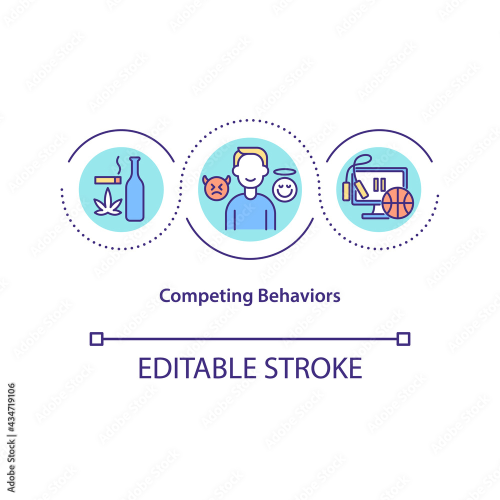 Competing behaviors concept icon. Negative and positive mood. Healthy habits. Self control strategy idea thin line illustration. Vector isolated outline RGB color drawing. Editable stroke