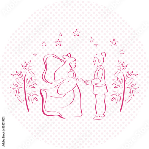 七夕　夏　祭り　織姫　彦星　牽牛　星　シンプルタッチ　イラスト素材