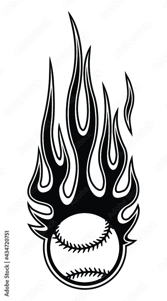 Baseball ball vector graphic with tribal fire flame. Ideal for ...