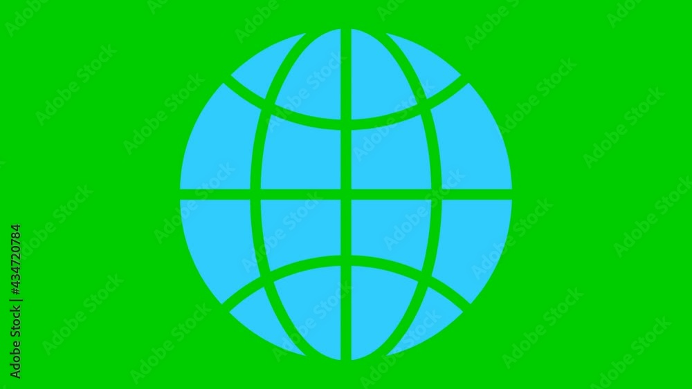 Animated icon of globe. Flat blue symbol of planet. Concept of net, web, internet, ecology. Vector illustration isolated on a green background. Animated icon of globe. Flat blue symbol of planet. Concept of net, web, internet, ecology. Vector illustration isolated on a green background.