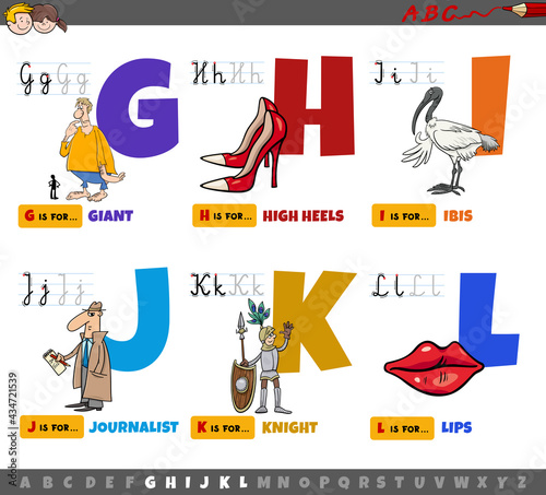educational cartoon alphabet letters for children from G to L