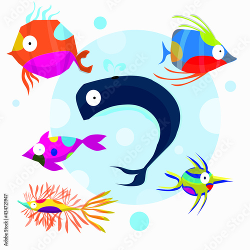 set of cartoon fishes