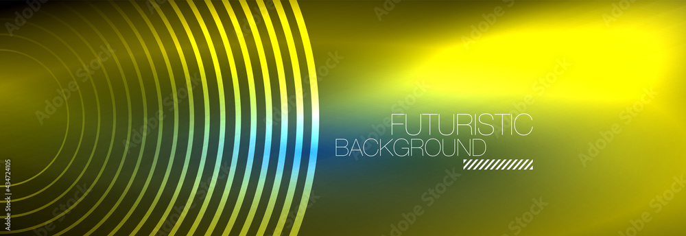 Dark abstract background with glowing neon circles. Trendy layout template for business or technology presentation, internet poster or web brochure cover, wallpaper Dark abstract background with glowing neon circles. Trendy layout template for business or technology presentation, internet poster or web brochure cover, wallpaper