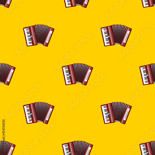 Musical instrument Accordion on a yellow background is a seamless Modern pattern. Vector